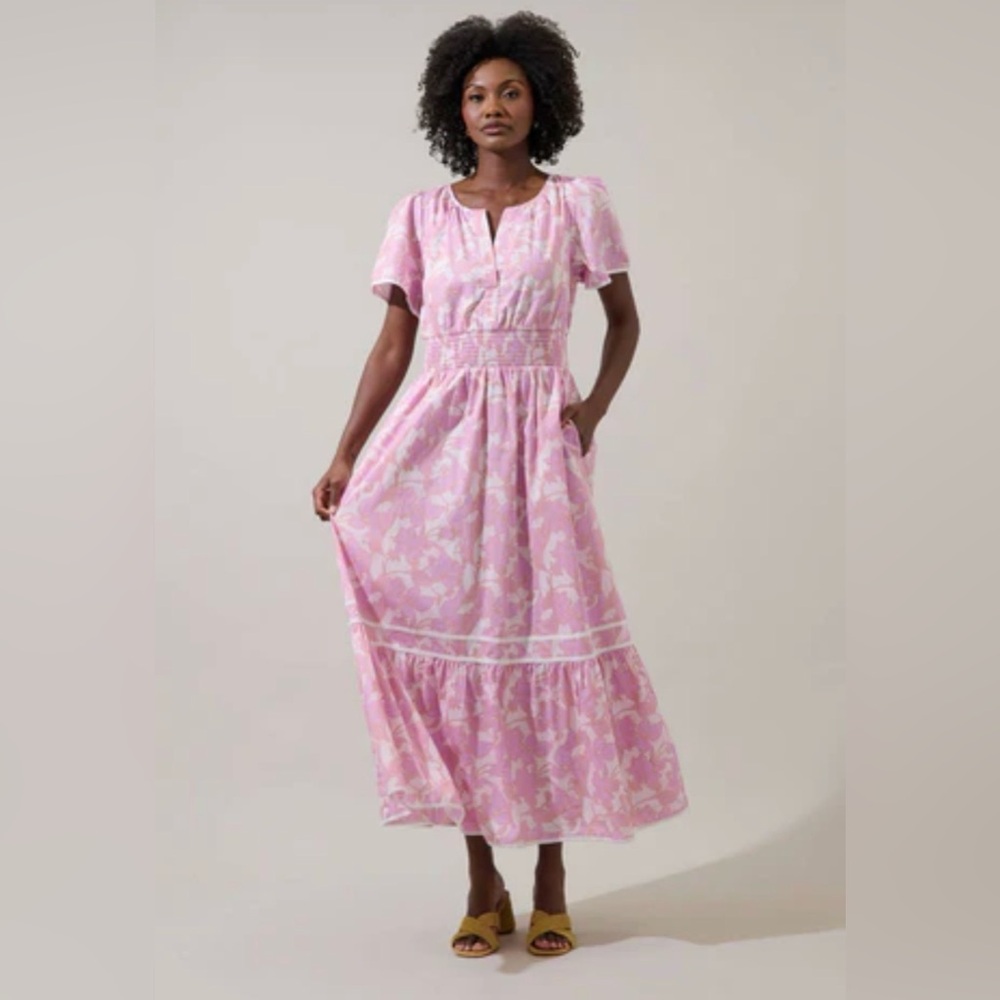 NWT Daney  Floral Ordy Pink and Cream Smocked Midi  Dress size 1X 🌺🌸🌹SLBG - Picture 3 of 8